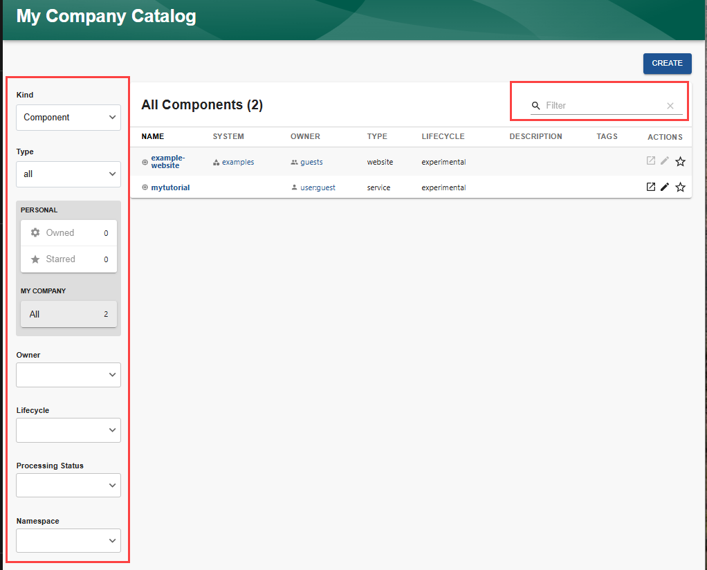 Catalog filter options