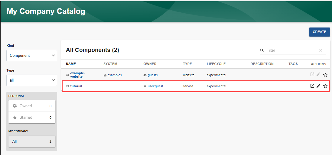 new tutorial component in software catalog